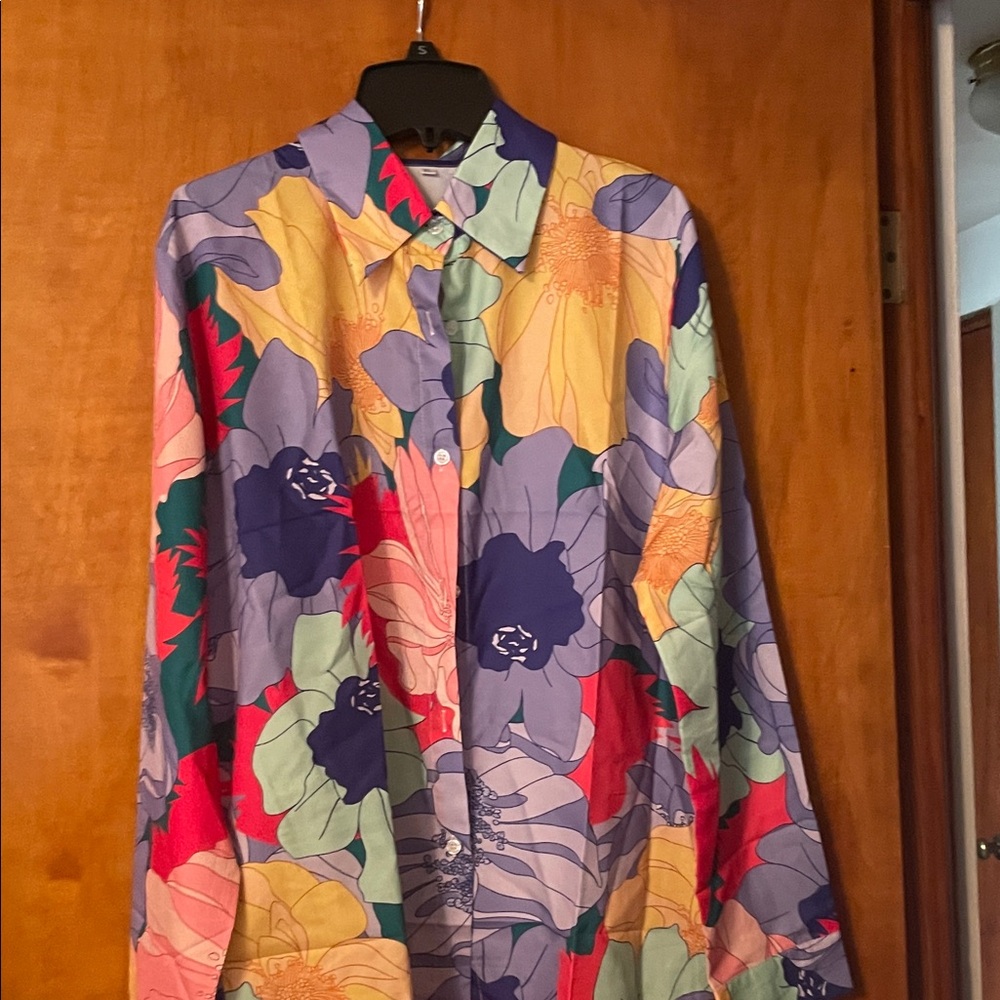 Women's Floral Button-Up Shirt in Multicolor xl
